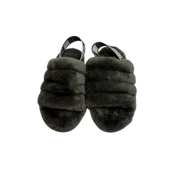 UGG Women's Fluff Yeah Slide Sandals Slippers Size 7 Gray Charcoal Sheepskin - Picture 2 of 7